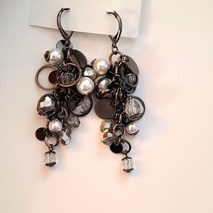 Gunmetal Dangle Earrings with faux pearls & gems